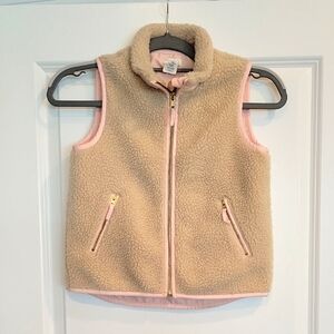 J. Crew Crewcuts Girls 6-7 Teddy Cozy Sherpa Zip-Up Vest Pockets Pink/Beige